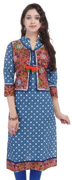 Crazora Blue Cotton Kurtis