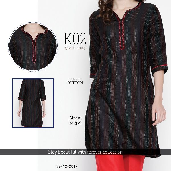 K02 Cotton Ladies Kurtis, Size : 34 (M)