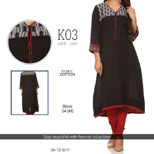 K03 Cotton Ladies Kurtis, Size : 34 (M)