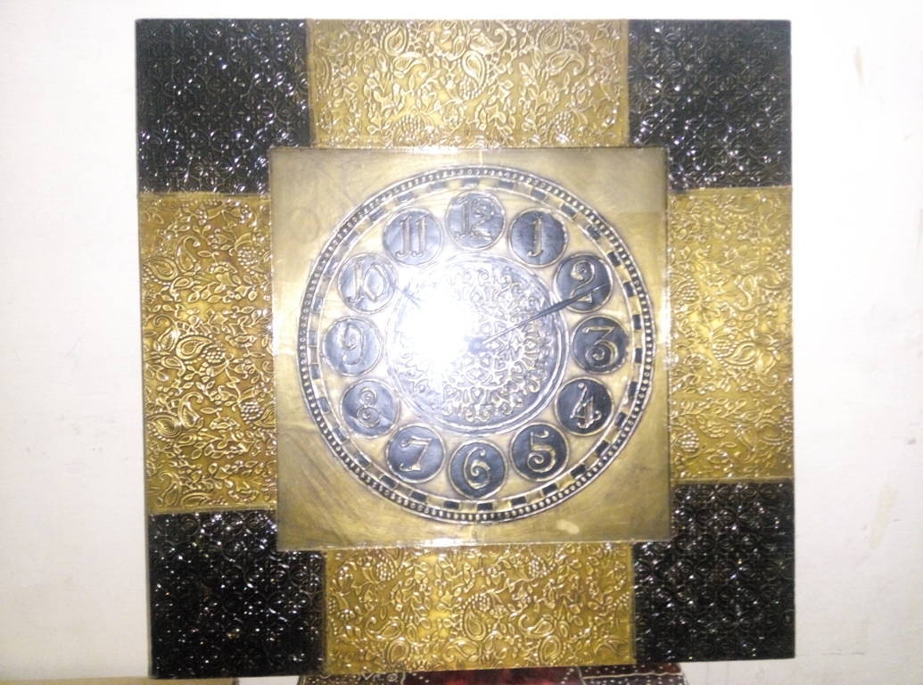 Brass with Antique Black Wall Clock - Square Shape