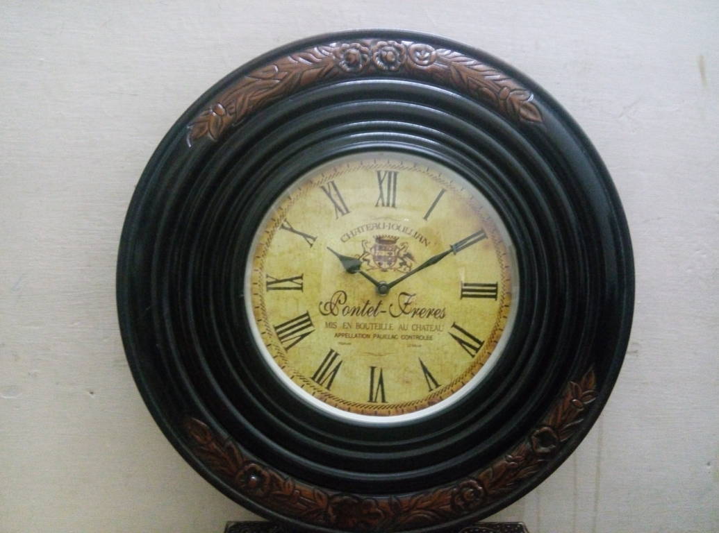 Wooden Wall Clock with Carving