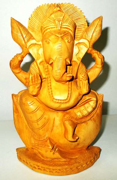 Wooden Ganesh Simply Statue