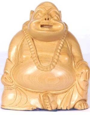 Wooden Laughing Buddha