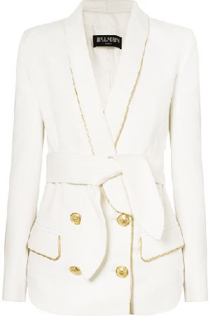 Belted Double Breasted Woven Blazer