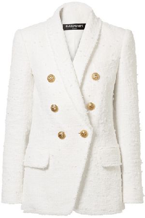 White Double Breasted Tweed Blazer