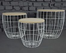 Metal White Coated Set of 3 Pieces Wire basket Side table