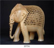 Elephant Jali Cut White Wood Trunk