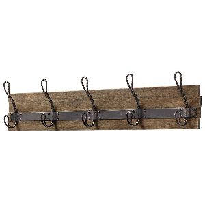 Rustic Pine and Distressed Brass Hook Rack