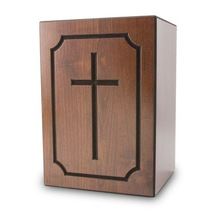 Cross Print Wood Cremation Urn