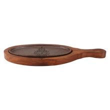 Iron pan sizzler wooden base