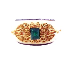 Yellow Gold Emerald Gemstone Enamel Bangle