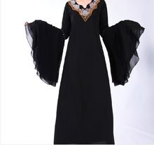 Embroidery Black Bat Sleeve Abayas