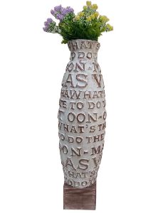 White & Brown Alphabet Embossed Vase