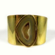 Agate slice gemstone brass Cuff bracelet