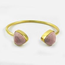 Natural pink opal gemstone brass bracelet