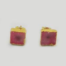 pink druzy square gemstone Earring