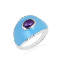 African amethyst stud sterling silver ring