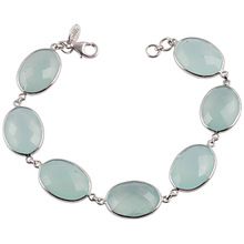 aqua chalcedony gemstone pure silver bracelet