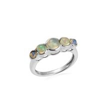 Ethiopian opal gemstone round shape sterling silver ring