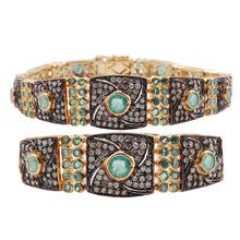 Mixed metal jewelry with emeralds diamonds studded victorian bracelet