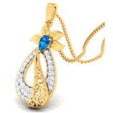 Pear shape gold pendant with blue topaz jewelry