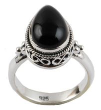 Pear shaped black onyx ring sterling silver ring