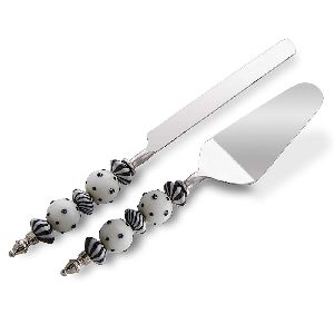 Stainless Steel Cake Cutter and Server With Beaded Handle