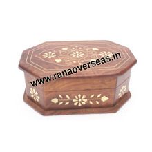 Wooden Decorative Brass Inlay Flower Shape Sweets Box