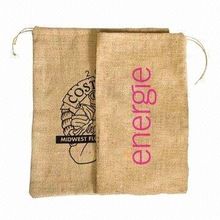 Jute Drawstring Gift Pouches with Custom Silk Printing