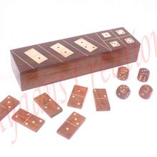Wooden Dominoes and Dice Box