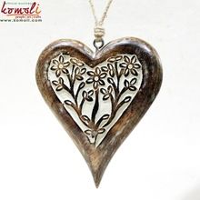 Hand carved wood heart shape Christmas blank ornaments