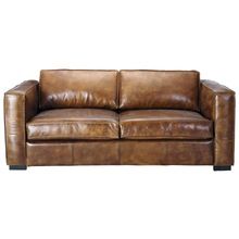 3 seater distressed leather sofa bed in brown
