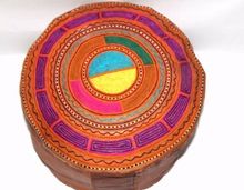 Genuine Leather Ethnic Embroidered Pouf Covers