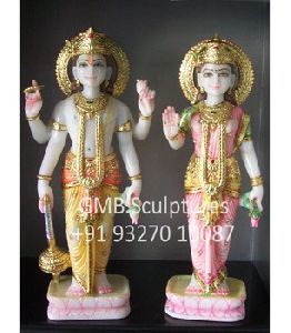 White Marble Pair of Vishnu Laxmi in Standing Posture Statue