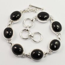 Natural BLACK ONYX Sterling Silver Gemstones Bracelet