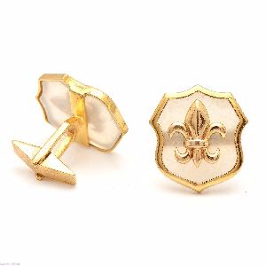 Gold Plated silver Fleur Moonstone Mens Cuff links