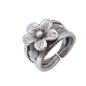 Oxidised Antique Floral Band Ring