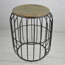 Antique wooden top metal Black wire side table