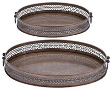 Set of 2 Copper Round Shape Serving Tray