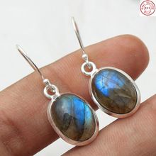Oval labradorite gemstone earring