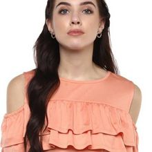 Boat Neck Blouse Sleeve Cold Shoulder New Fashionable Peach Color Top
