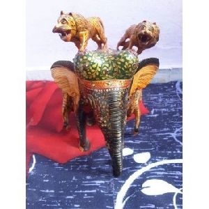 Hand Carved Wooden Painted Elephant