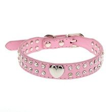 Bling Heart Studded Leather Dog Colla