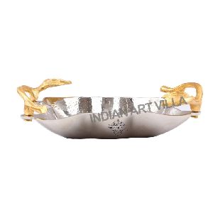 aluminium designer chrome finish tray with golden handle