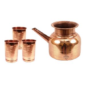 copper small pooja ramjhara with 3 glasses