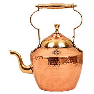copper tea pot kettle with brass handle