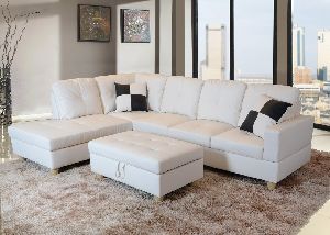 A2Z ENTERPRISES Solid Wood Leatherette L-Shape Sofa Set, White