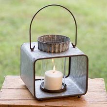 Galvanize Tin Candle Holder With Glass Container and Hanging Handle