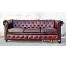 Vintage leather button tufted sofa