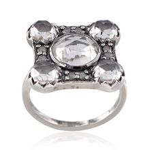 Crystal Gemstone Pave Diamond Silver Wedding Ring